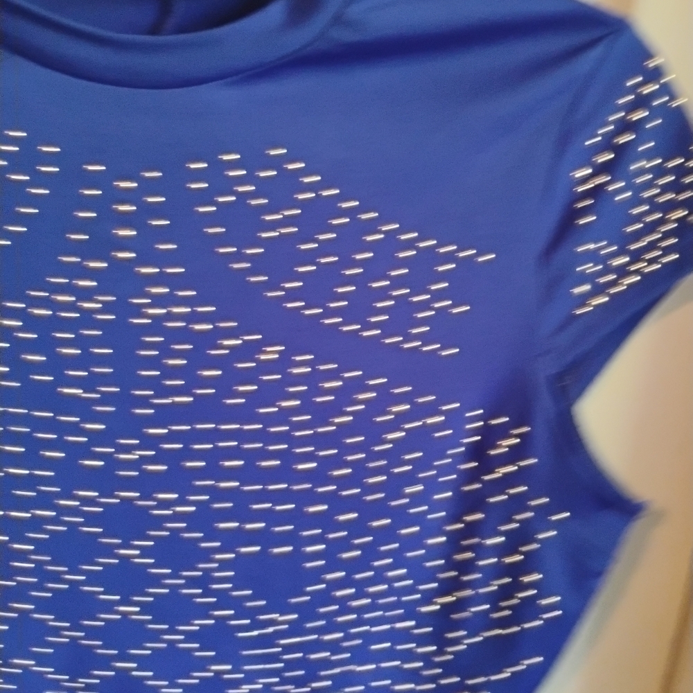 Jasmine Sportswear Royal Blue Mock Neck Studded Crop Top - Size XL - Picture 3 of 9